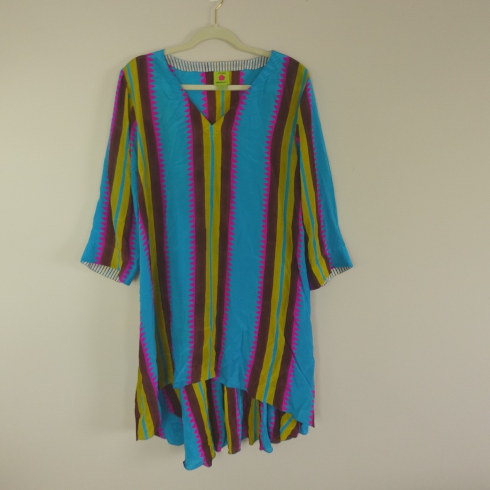 J Catma Silk Tunic Top Blue Multi Striped‎ Anupamaa